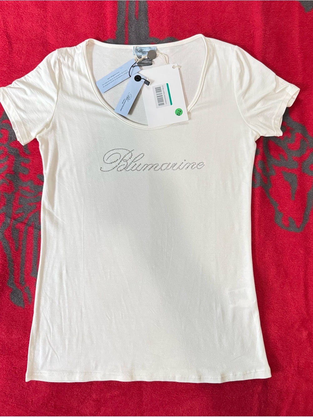 Blumarine Underwear Rhinestone Logo Viscose T-Shirt Ivory IT 46 NWT
